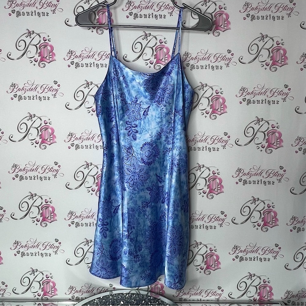 Versailles dress paisley Blue Floral Slip shiny shimmer boho Dress - Picture 7 of 7